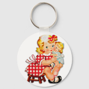 Little girl retro vintage doll child key ring