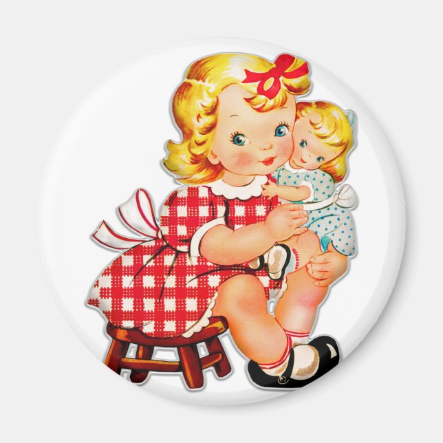 Little girl retro vintage doll child magnet (Front)