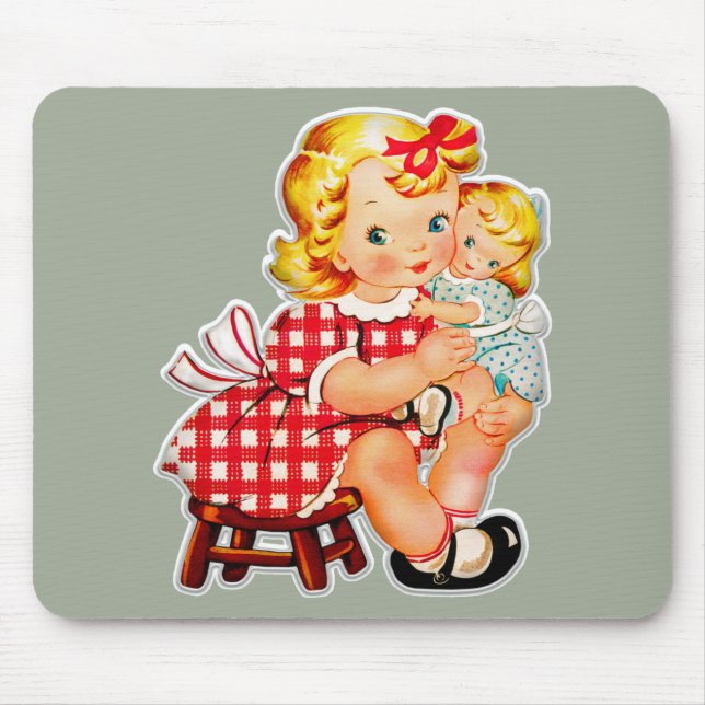 Little girl retro vintage doll child mouse mat (Front)
