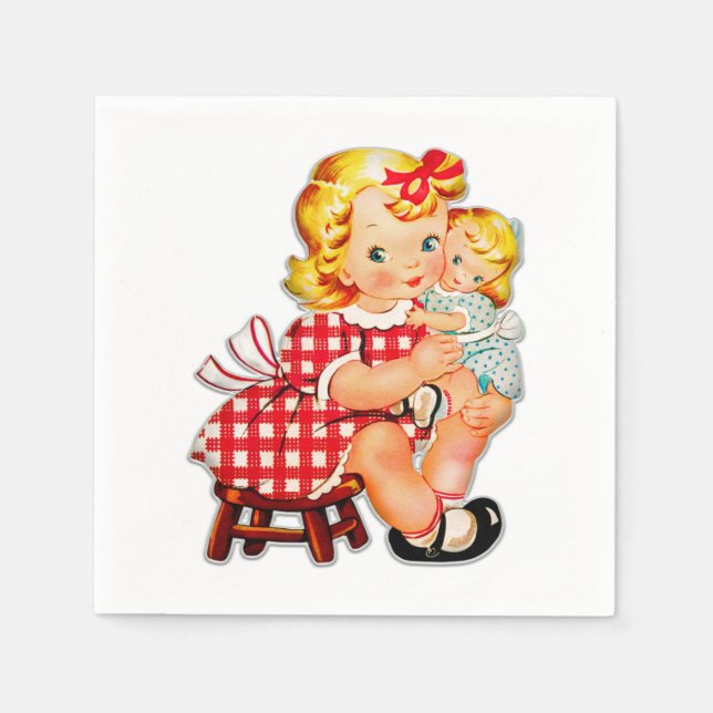 Little girl retro vintage doll child napkin (Front)