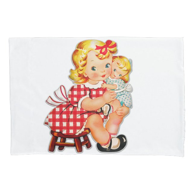 Little girl retro vintage doll child pillowcase (Front)