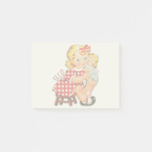 Little girl retro vintage doll child post-it notes