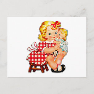 Little girl retro vintage doll child postcard