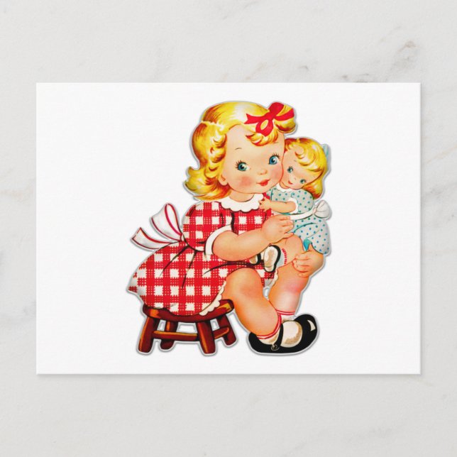 Little girl retro vintage doll child postcard (Front)