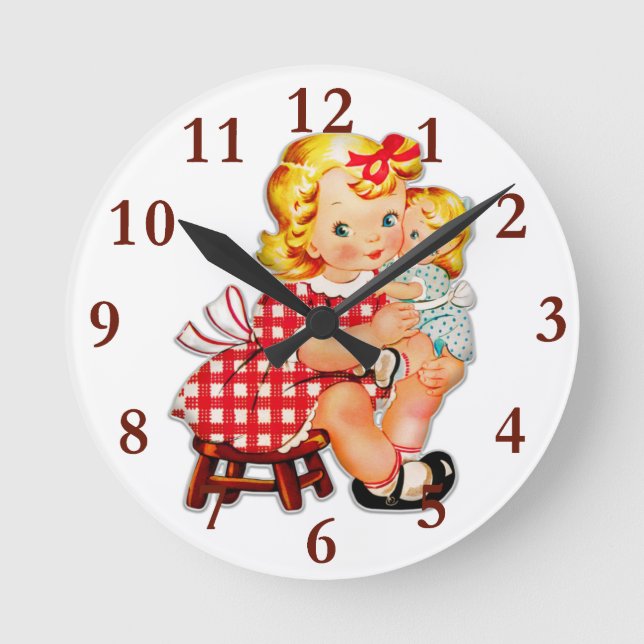 Little girl retro vintage doll child round clock (Front)