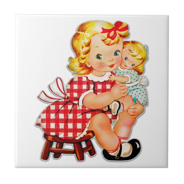 Little girl retro vintage doll child tile (Front)
