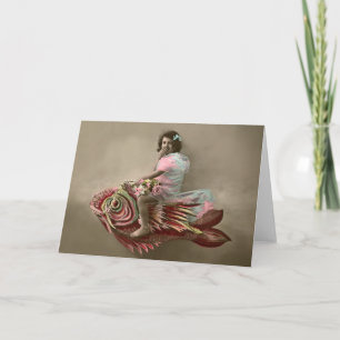 Little Girl Riding a Fish Card