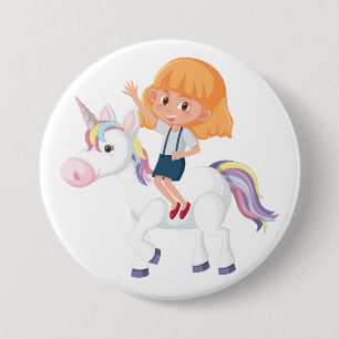 Little Girl Riding Magical Unicorn Adventure 7.5 Cm Round Badge