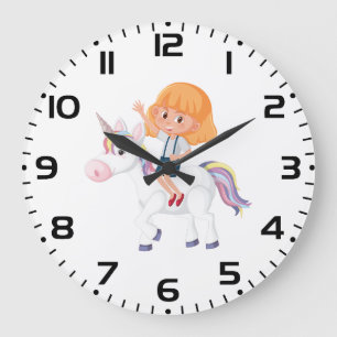 Little Girl Riding Magical Unicorn Adventure Large Clock