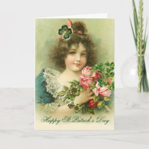 Little Girl Roses ,Shamrocks /Old Irish Blessing Card