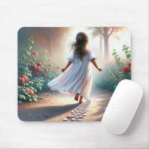 Little Girl Running On a Heart Path Mouse Mat