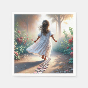 Little Girl Running On a Pink Heart Path Napkin