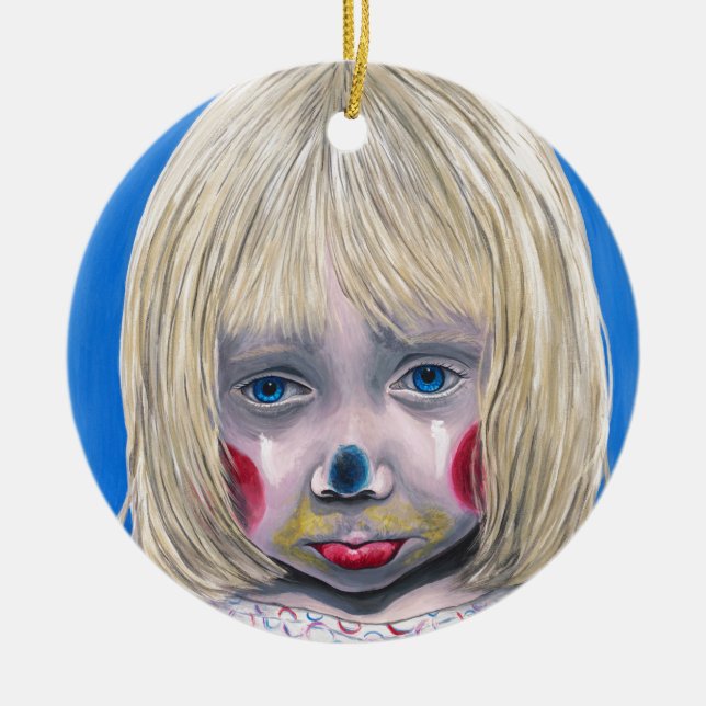 Little Girl Sad Clown Ceramic Tree Decoration (Front)