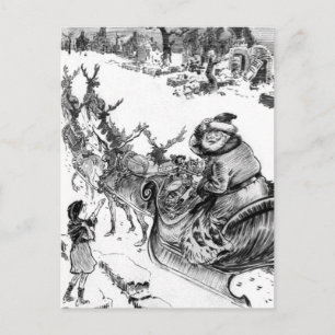Little girl, Santa Claus reindeer Christmas 1918 Holiday Postcard