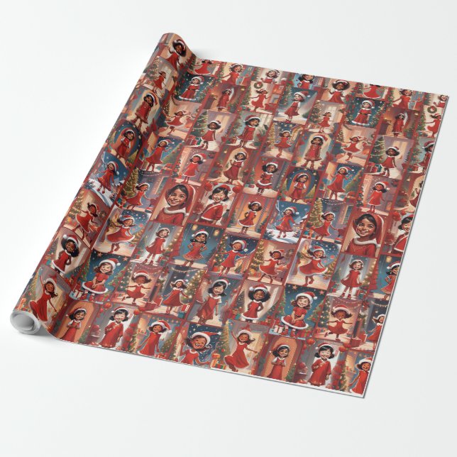 Little Girl Santa Helper Wrapping Paper (Unrolled)