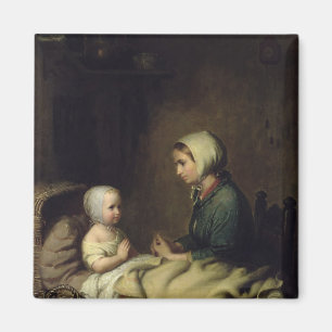 Little Girl Saying Her Prayers in Bed Magnet