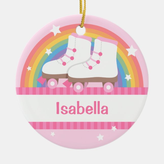 Little Girl Skater Rainbow and Stars Ornament (Front)