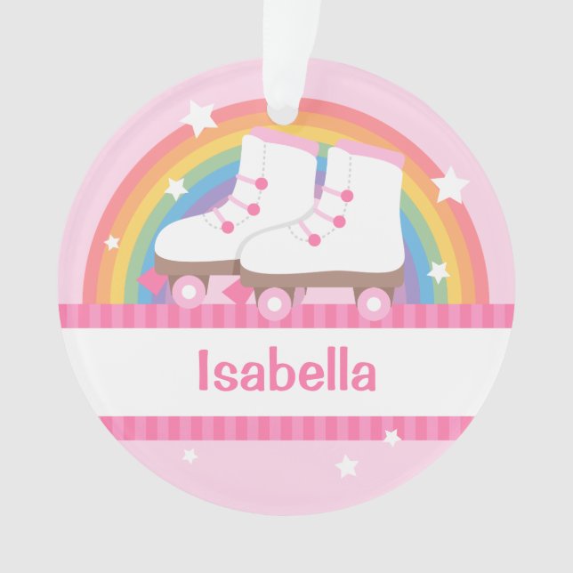 Little Girl Skater Rainbow and Stars Ornament (Front)