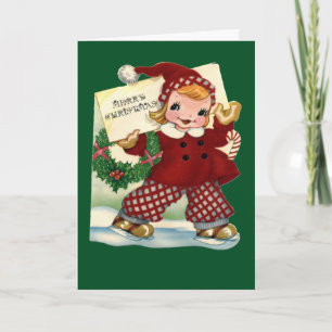 Little Girl Skating - Vintage Christmas Card