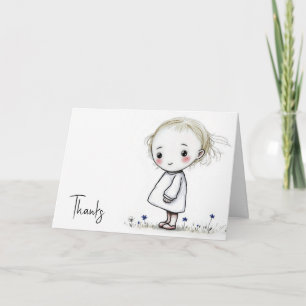 Little Girl Sketch Thank You Card