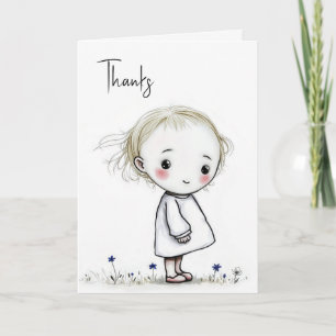 Little Girl Sketch Thank You Card