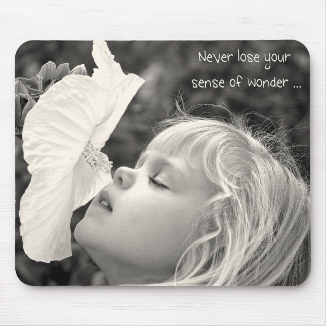 Little girl smelling hibiscus mouse mat (Front)