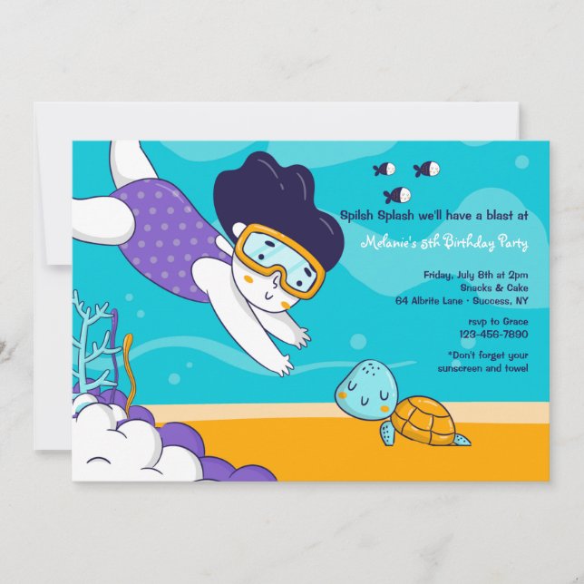 Little Girl Snorkeler Invitation (Front)