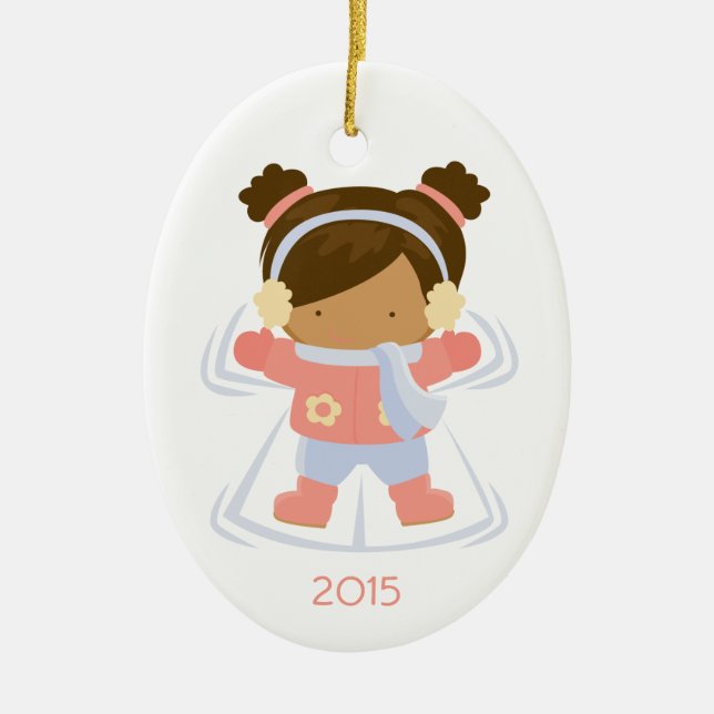 Little girl snow angel christmas holiday ornament (Front)