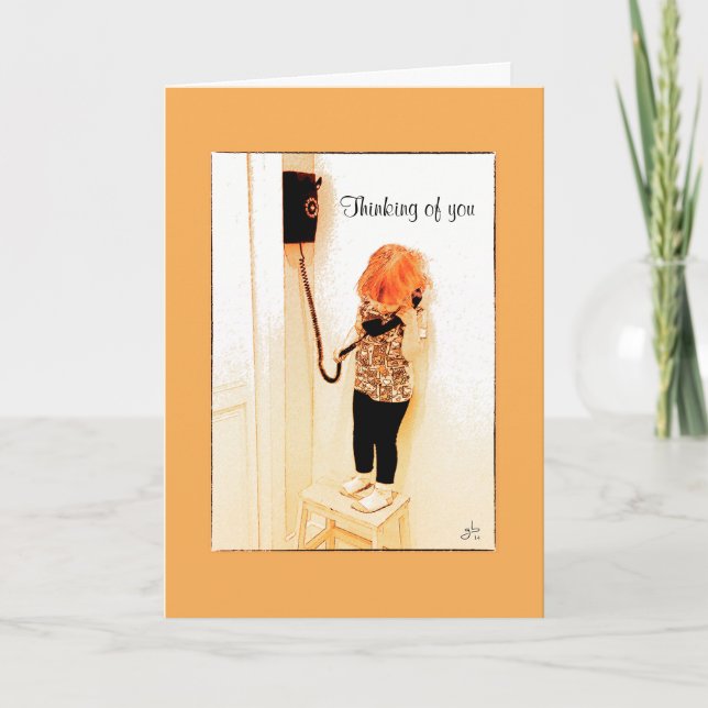 Little Girl Talking on an Old Fashion Telephone Card (Front)