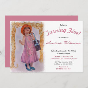 LITTLE GIRL TURNING 5 ALL DRESSED PARTY INVITATION