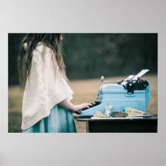 Little Girl Typing a Story Poster