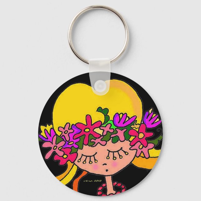 Little Girl Ukrainian Folk Art by Vera Trembach Key Ring (Front)