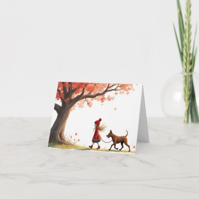 Little Girl Walking Her Big Dog Card (Front)