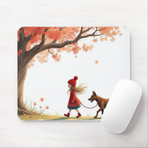 Little Girl Walking Her Big Dog Mouse Mat