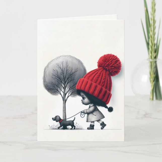 Little Girl Walking Her Dog Card (Front)