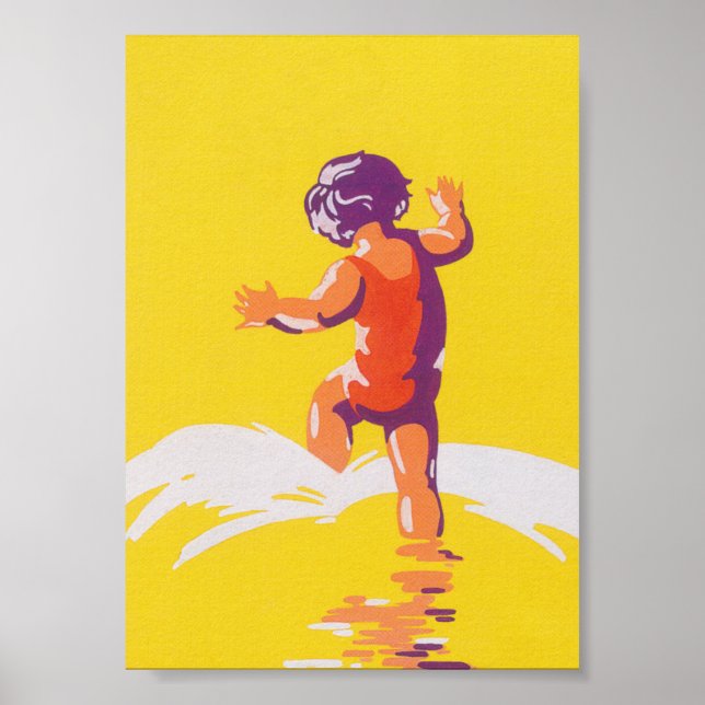 Little Girl Walking on Beach Vintage Poster (Front)