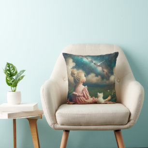 Little Girl Watching a Shooting Star Cushion