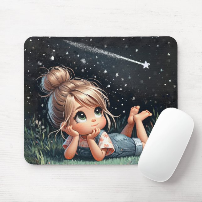 Little Girl Watching a Shooting Star Mouse Mat (With Mouse)
