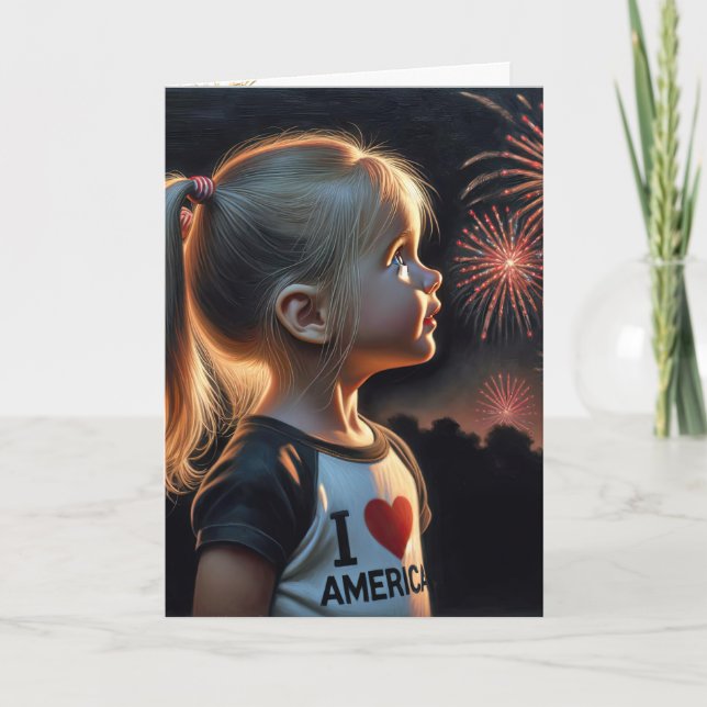Little Girl Watching Holiday Fireworks Card (Front)