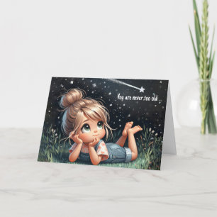 Little Girl Watching Shooting Star Card