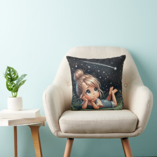 Little Girl Watching Shooting Star Cushion
