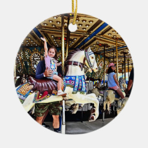 Little Girl Waving Hi From Carousel Ceramic Tree Decoration