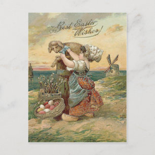 Little Girl Windmill Easter Egg Lamb Holiday Postcard