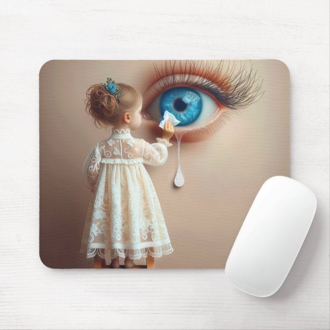 Little Girl Wiping a Tear Away Mouse Mat (With Mouse)