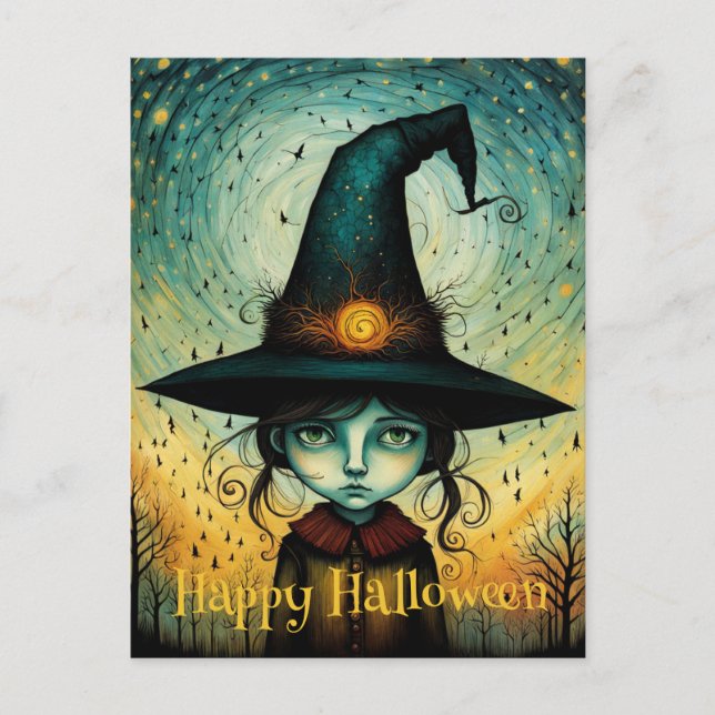 Little Girl Witch Hat Halloween  Postcard (Front)