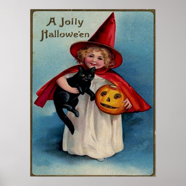Little Girl Witch With Her Black Cat Poster (Front)
