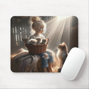 Little Girl With A Basket Of Kittens Mouse Mat
