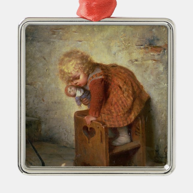 Little Girl with a Rabbit Metal Tree Decoration (Front)