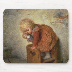 Little Girl with a Rabbit Mouse Mat