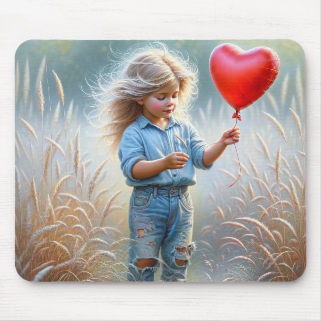 Little Girl With a Red Heart Balloon Mouse Mat (Front)